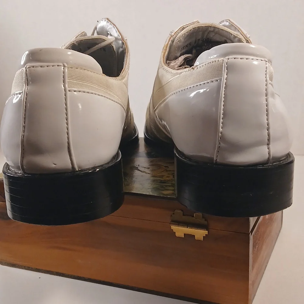 Bolano Mens Cream Lace Up Striped Avant Syyle Tuxedo Oxfords Sz 8.5